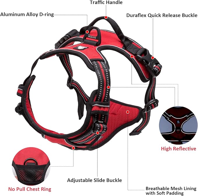 Truelove Adjustable No-Pull Dog Harness Reflective Pup Vest Harnesses Comfortable Control Brilliant Colors TLH5651(Blue,S)