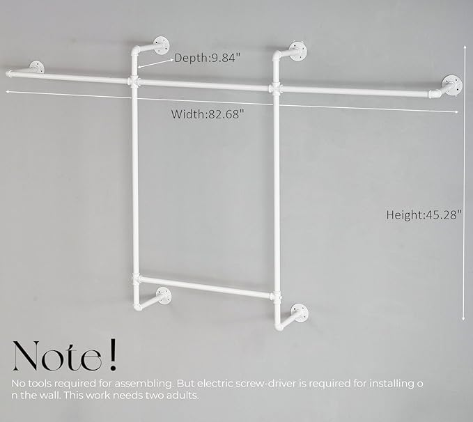 Industrial Clothing Racks Garment Racks, Wall Mounted Pipes Clothes Racks with Four Hanging Rods, Heavy Duty Garment Racks, Industrial Steampunk Closet Organizer Hall Tree (Metal Pipes-White)