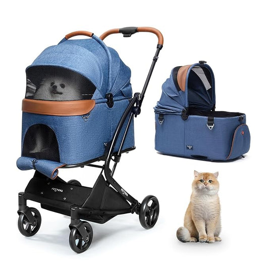 PETTENA X-Fold Dog Stroller for Small/Medium Dogs up to 55 Lbs, Premium 3 in 1 Pet Stroller, Large All-Terrain Rubber Wheels, Navy Blue