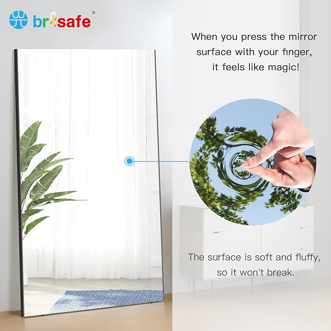 Brisafe 71"x40" Full Length Mirror, Oversize Shatterproof Standing, 0.04mm Nano-Film Ultra Light for Gym Home Living Room Bedroom, Black