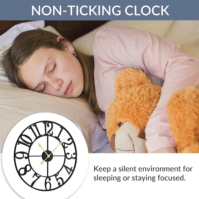 LEIKE Arabic Numeral Wall Clock 14IN Battery Operated Black, Silent Non Ticking, Wall Clocks for Living Room Decor, Small Classic for School, Office, Home, Kitchen, Bedroom