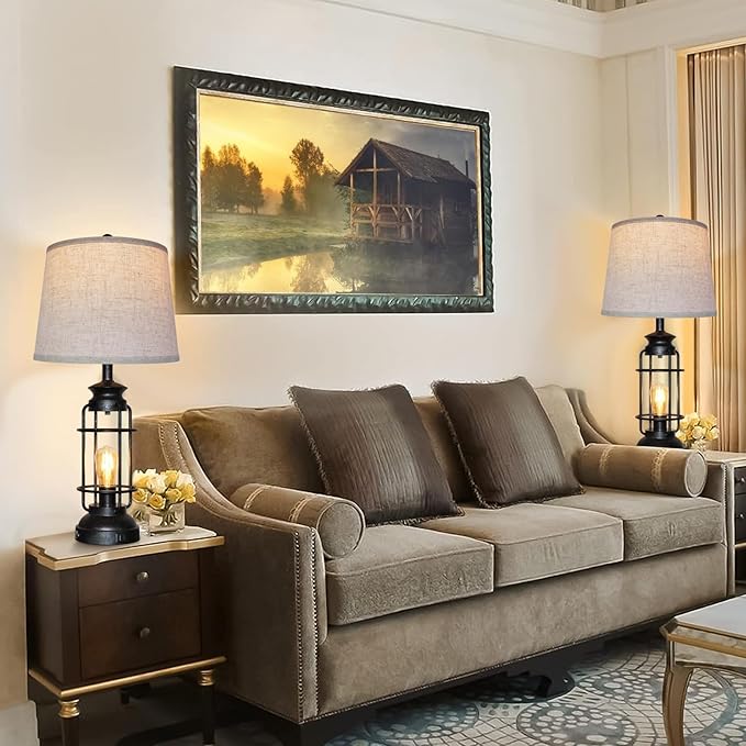 Table Lamps Set of 2 with USB Port 3 Way Dimmable Touch Lamps 28.5" Tall Rustic Industrial Living Room Lamps for Bedroom Bedside Office 4 Bulbs Included