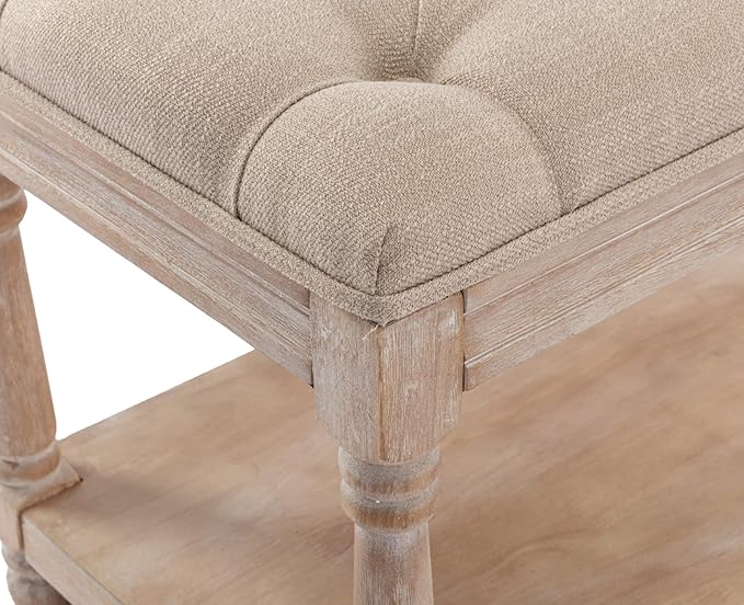 Kmax Storage Entryway Bench Tufted Shoe Rack Bench Wood Window Bench for Hallway Entrance Bedroom Corner-1 Seat, Beige