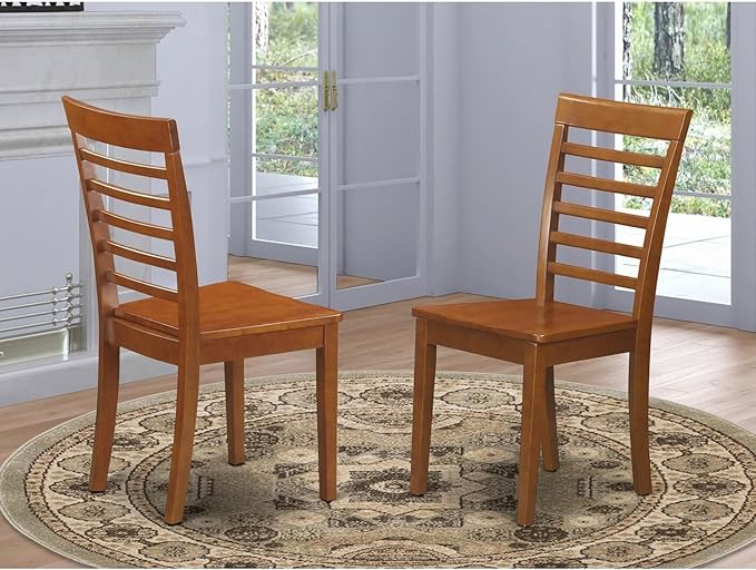 East West Furniture MLC-SBR-W Milan Kitchen Dining Chairs - Ladder Back Solid Wood Seat Chairs, Set of 2, Saddle Brown