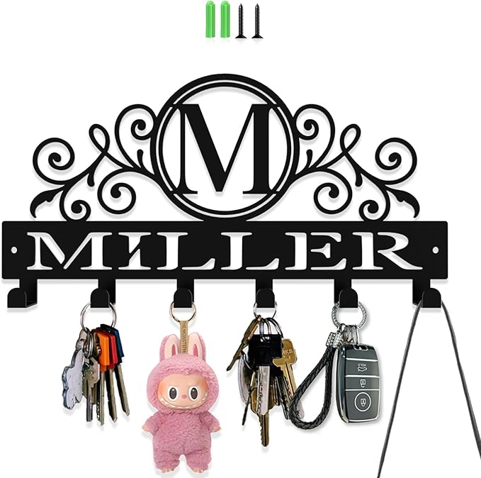 Personalized Key Hooks for Wall,Custom Initial Name Key Holder Wall Mounted,Fashion Monogram Coat Rack,Metal Key Hanger with Hooks,Key Rack Organizer for Entryway,Hallway,Doorway