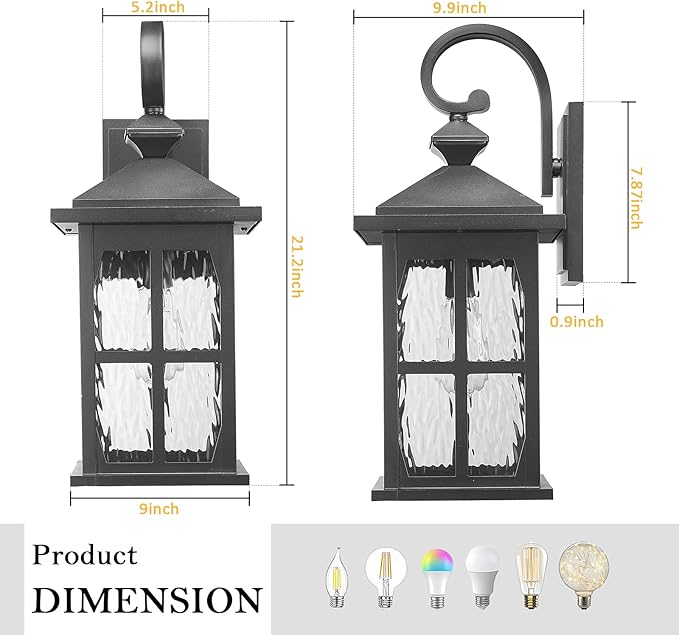 Darkaway Large Outdoor Light Fixtures Wall Mount, 21inch Outside Wall Lights Exterior Lighting Fixture with Water Ripple Glass Outdoor Sconce for House Porch Hallway Garage, 2Pack