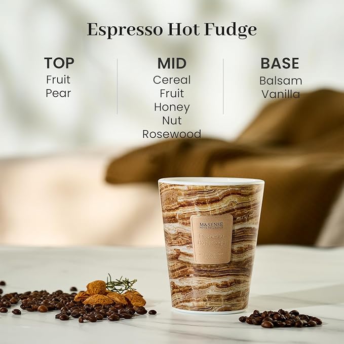 M&SENSE Espresso Hot Fudge Scented Soy Candle, 3 Wick Highly Scented 14.1 Oz 80H, Aromatherapy Christmas Gift for Women and Men