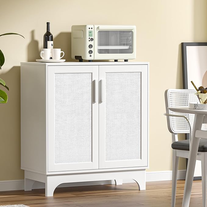 Rattan Cabinet, Sideboard Storage Cabinet with 2 Doors Buffet Cabinet with Adjustable Shelf Large Space, Kitchen Sideboard Buffet for Entryway Hallway