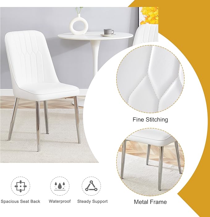 Dining Chairs Set of 2, Equipped with PU Leather Backrest Cushions and Silvery Legs, Suitable for Restaurants, Kitchens, and Dining Room Chairs