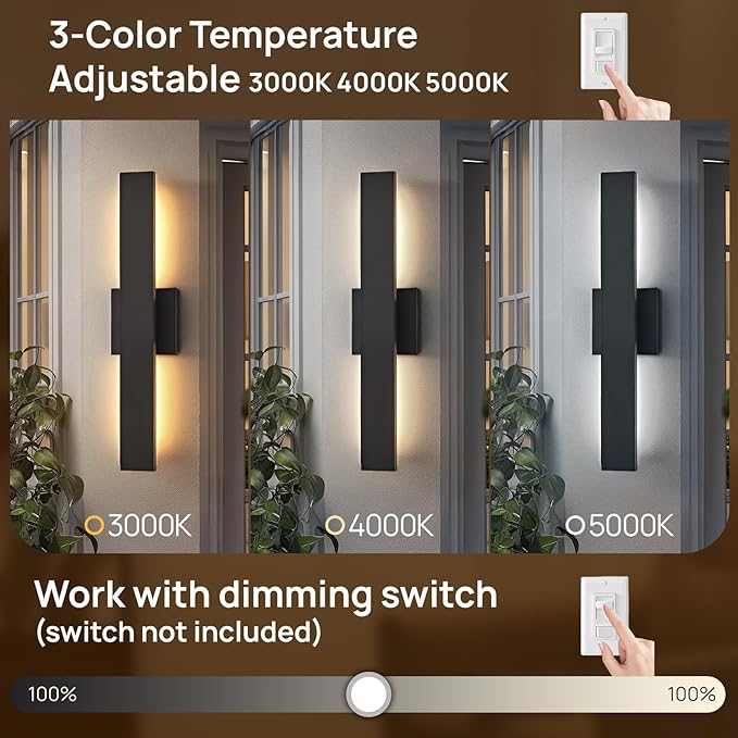 Upgraded 2-Pack 34in Black Long Modern LED Outdoor Wall Lights 3000K 4000K 5000K Dimmable Exterior Wall Sconce Outside Light fixtures for House Garage Front Door