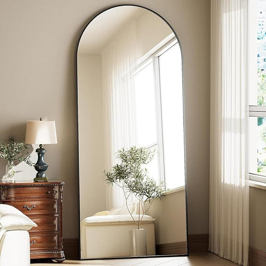 Full Body Mirror 26x71 inch Arched Full Length Mirror with Stand Aluminum Wall Mounted Hanging or Leaning Standing Mirrors, Black