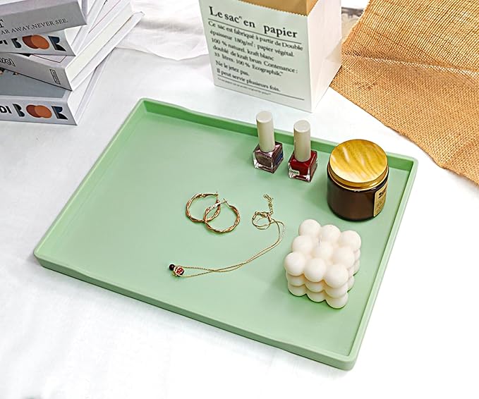 Green Serving Tray (13.5 x 9.6 inch) for Serving Accessory, Spa, Coffee, Drinks, Tea, Bar, Party, Seasoning, Perfume and Display Use.