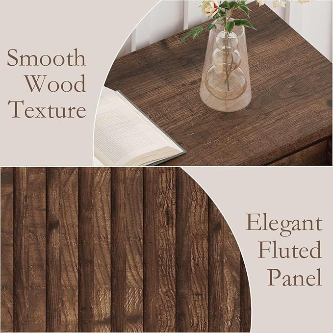 BON AUGURE Console Table with 2 Drawers, 47In Entryway Table with Storage, Sofa Tables with Two-Tier Shelf, Narrow Farmhouse Fluted Couch Tables for Living Room, Rustic Oak