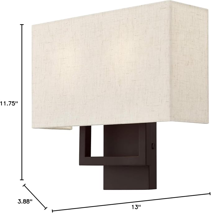 Livex Lighting 50994-07 Pierson Collection 2 Light Ada Wall Sconce, Oatmeal Fabric Outside, White Fabric Inside Hardback Shade, Bronze Finish