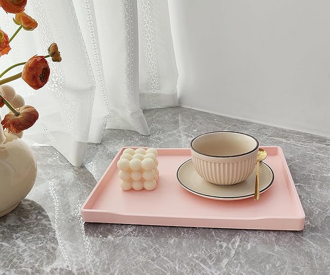 Pink Serving Tray (11.8 x 8.7 inch) for Serving Accessory, Spa, Coffee, Drinks, Wine, Tea, Bar, Party, Seasoning, Perfume and Display Use.