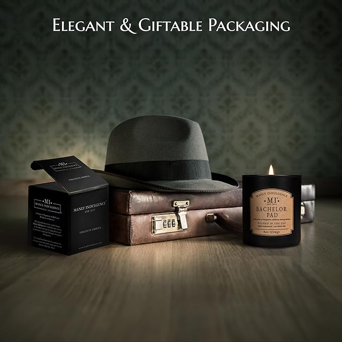 Manly Indulgence Bachelor Pad Scented Candles for Men, Premium Soy Blend Wax, 45H Burn, Candles for Home Scented, Gift-Ready Packaging - Made in The USA