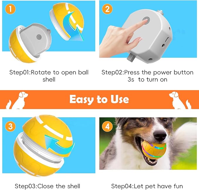 Interactive Dog Toy, Smart Interactive Dog Ball for Medium Large Dogs, Automatic Moving Vibrating Ball for Pets. Bouncing Pet Toys, Safe Material, Rechargeable and Waterproof