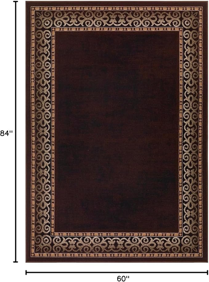 Antep Rugs Alfombras Bordered Modern 5x7 Non-Slip (Non-Skid) Low Pile Rubber Backing Indoor Area Rug (Brown, 5' x 7')
