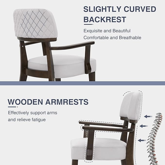 Modern Wood Dining Chairs with Arms, Velvet Upholstered Kitchen Chairs with Black Hardwood Legs & Open Curved Backrest, Accent Chairs 350 LBS Capacity, Grey