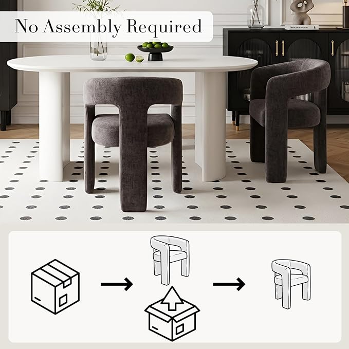 Modern Chenille Barrel Dining Chair Upholstered Fabric Dining Room Chair with Arm Comfy Accent Side Chair for Kitchen/Living Room/Reception, Charcoal Black, 1 PC