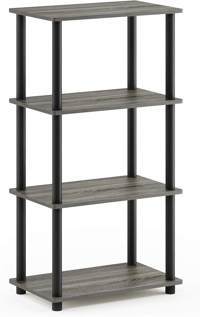 Furinno Turn-N-Tube No Tool 4-Tier Storage Shelf, Narrow, French Oak Grey/Black