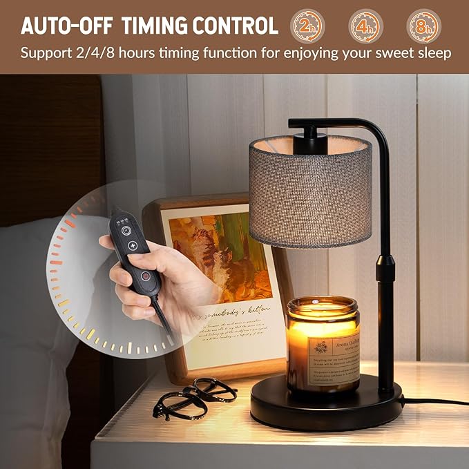 Dexnump Candle Warmer Lamp with Timer, Dimmable Candle Wax Warmer with 2 Light Bulbs, Height Adjustable Electric Candle Light for All Size Scented Candles, Home Room Decor, Gifts for Women Mom