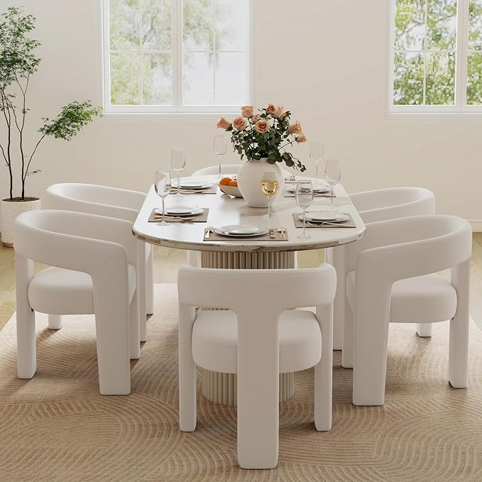 Set of 2 Modern Velvet Fabric Upholstered Dining Chairs with Open-Back, Cute Barrel Side Chairs Kitchen Armchair Accent Chairs for Dining Room Bedroom, Ivory