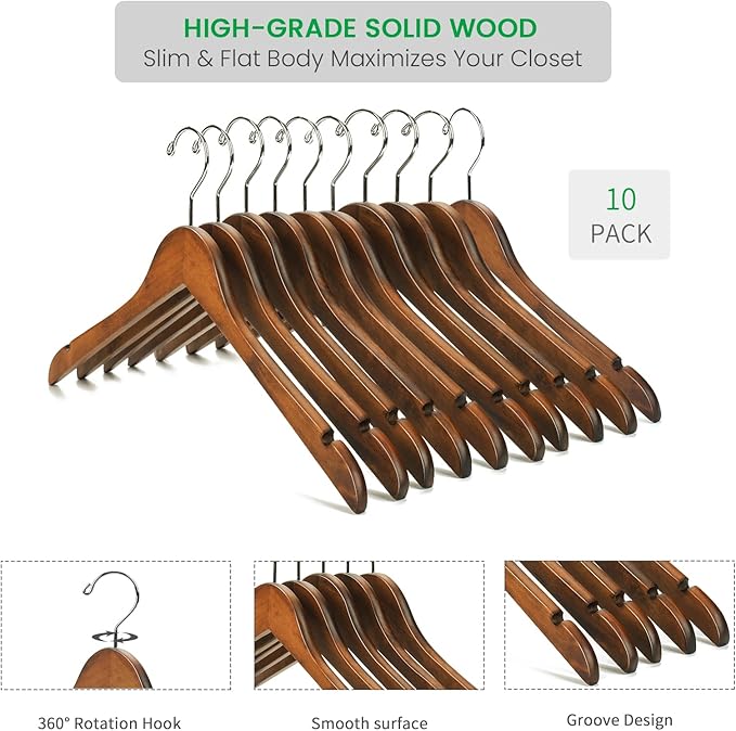 Nature Smile 20 Pack High Grade Lotus Wooden Hangers Wood Shirt Hangers,Dress Coat Jacket Clothes Hangers,with Extra Smooth Finish, 360 Degree Swivel Hook(Retro)