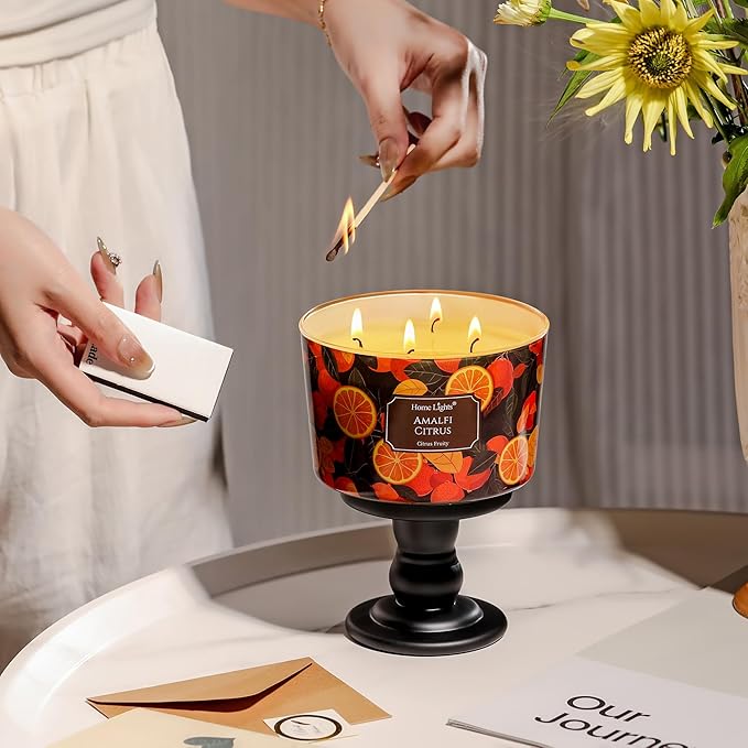 HomeLights 4-Wick Candles for Home Scented - 18oz Soy Wax Blend Candle Long-Lasting Fragrance, Eclectic Mixed Styles Home Decor and Housewarming Gifts, Amalfi Citrus