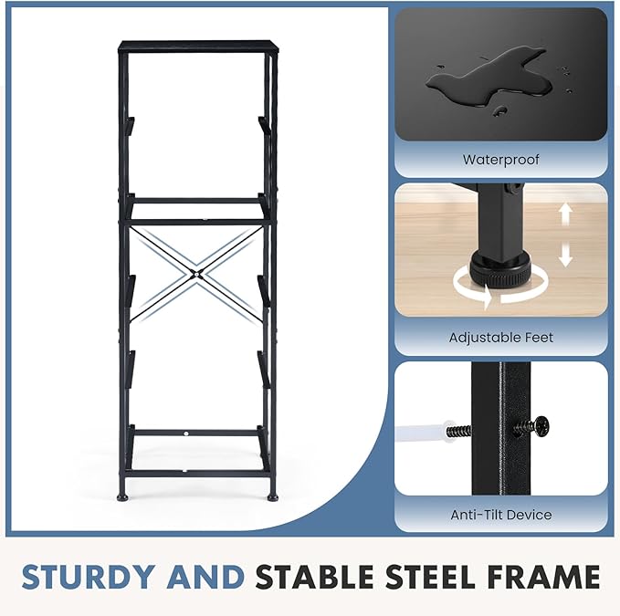 DUMOS Nightstand with 5 Drawers Bedside Table with Removable Fabric Bins Sturdy Steel Frame Wood Top Organizer Furniture for Bedroom Closet Living Room, Grey