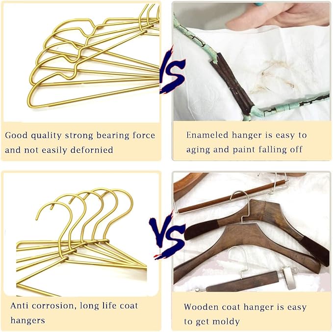 30 Pack Gold Matt Metal Wire Hangers Coat Suit Clothes Hangers with Notches,16.5" Heavy Duty Durable Hangers for Adult, Shirt Dress Pants Hanger Space Saving Legging Organizer