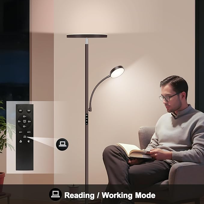 Floor Lamps for Living Room,42W Super Bright LED Floor Lamp,2-in-1 Dimmable Standing Lamp with Reading Light,69'' Tall Lamp with Remote & Touch Control, Modern Floor Lamp for Bedroom,Office