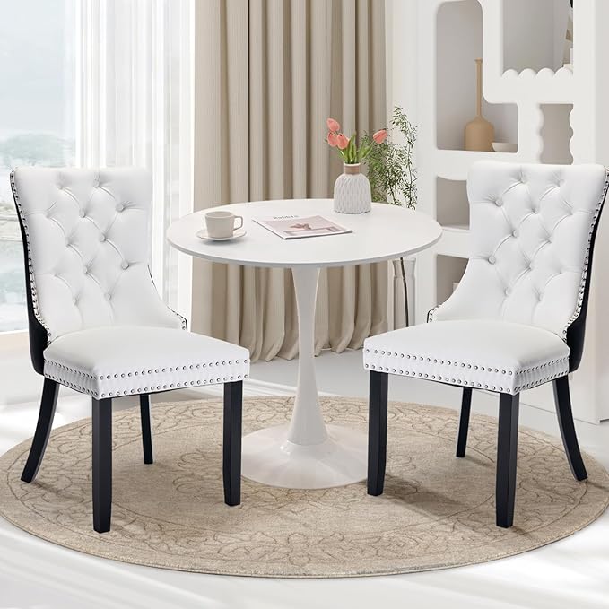 SoarFlash Kitchen Table and Chairs for 2, 31.5" Dining Table Set for 2 with Leather Upholstered Chairs, 3 Piece Round Kitchen Table Set, Dining Room Table Set for Small Space, Apartment, Black/White