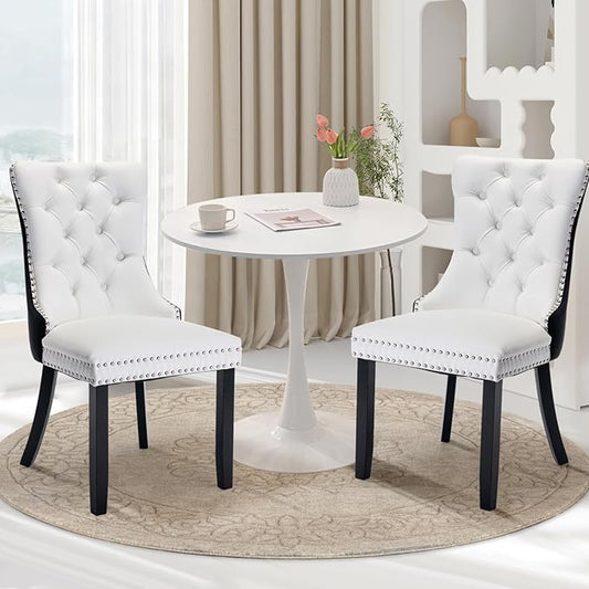 SoarFlash Kitchen Table and Chairs for 2, 31.5" Dining Table Set for 2 with Leather Upholstered Chairs, 3 Piece Round Kitchen Table Set, Dining Room Table Set for Small Space, Apartment, Black/White