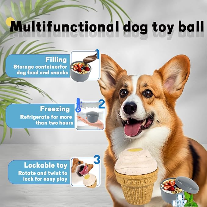 Interactive Dog Toy, Leak Proof Vortex Ice Cream Cone Chew Toy, Frozen Treat Dispensing Dog Toys, Dog Puzzle Toys, Indestructible Dog Toys for Small/Medium/Large Breeds, freezable Dog Toy