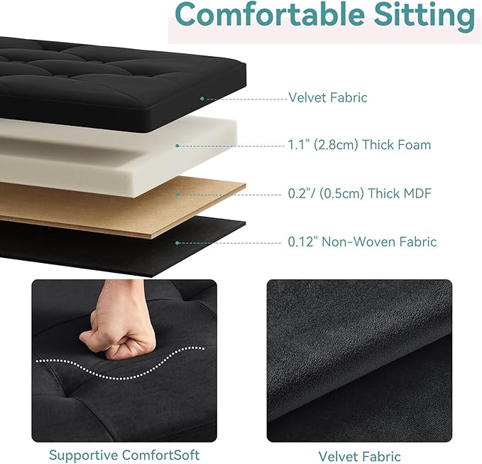 BRIAN & DANY Folding Storage Ottoman Bench, Ottoman with Storage, Foot Rest, Benches Seat for Bedroom, Living Room, Entryway, Long Shoes Bench, 15.7" x 31.5" x 15.7" Black