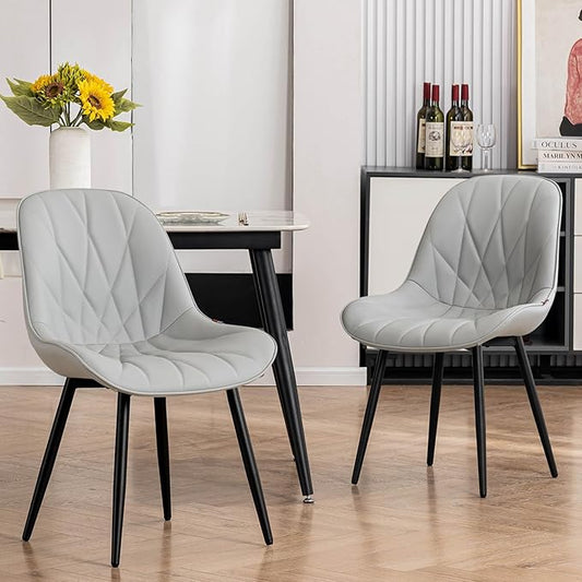 Rowill Dining Chairs Set of 2 - Modern Kitchen Chairs with Soft Backrest, Sturdy Metal Legs & Non-Slip Pads, Suitable for Home Kitchen, Faux Leather Upholstered Seats for Dining Room, Grey