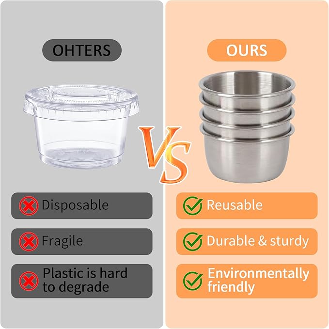 6 Pcs 304 Stainless Steel Condiment Containers With Silicone Sealing Lids, Reusable Snack Containers, Condiment Containers With Lids, Sauce Containers For Snacks, Dips, Travel And Outdoor Camping