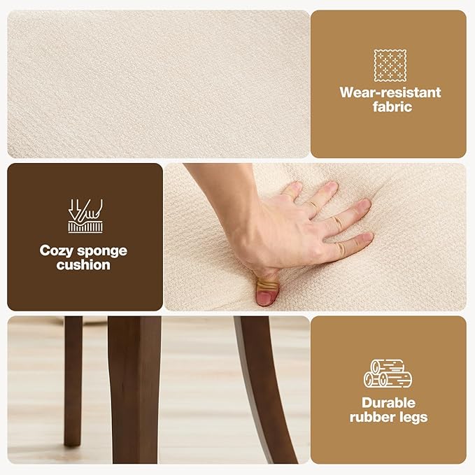 UVV Wooden Dining Chairs Set of 4, Mid Century Modern Fabric Upholstered Dining Room Chair Kitchen Chairs, Farmhouse Dinner Chair with Solid Wood Legs for Kitchen Dining Room, Beige