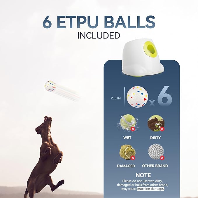 ALL FOR PAWS Automatic Ball Launcher for Dogs, Interactive Puppy Pet Balls Outdoor Thrower for Medium to Large Dogs, Ball Throwing Machine for Dogs, 6 ETPU Balls Included(2.5"), Rechargeable Battery