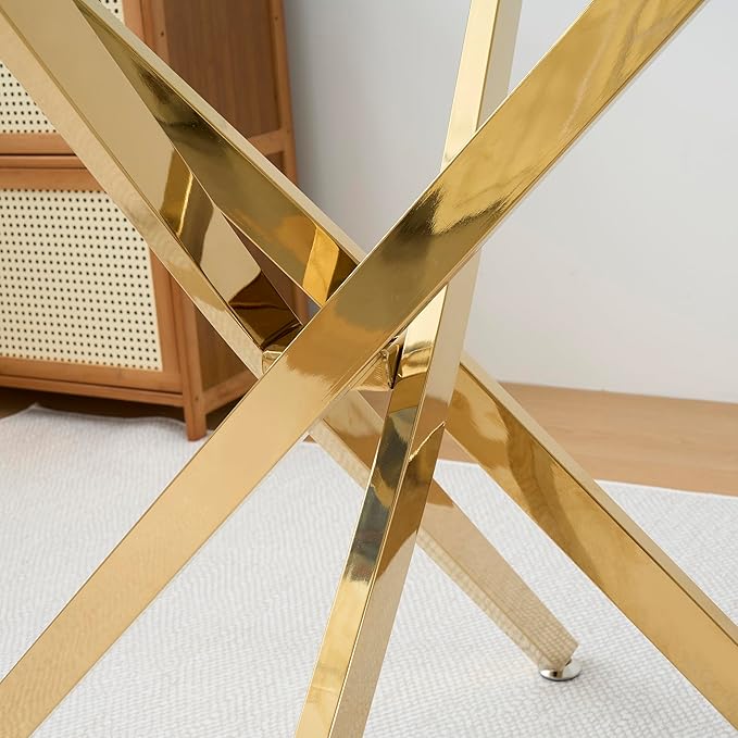36" Square Glass Dining Room Table for 4 with Tempered Glass Top and Gold Chrome Metal Legs, Modern Clear Kitchen and Dinner Table for Home Office Dining Room