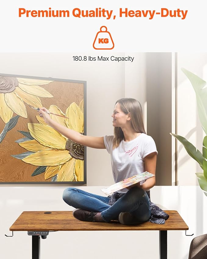 VEVOR Height Adjustable Desk, 55.1 x 23.6 in, Support 180 lbs, Electric Standing Desk with 3 Memory Presets, Sturdy Dual Metal Frame, Versatile Computer Sit Stand up Desks, Suitable for Home Office