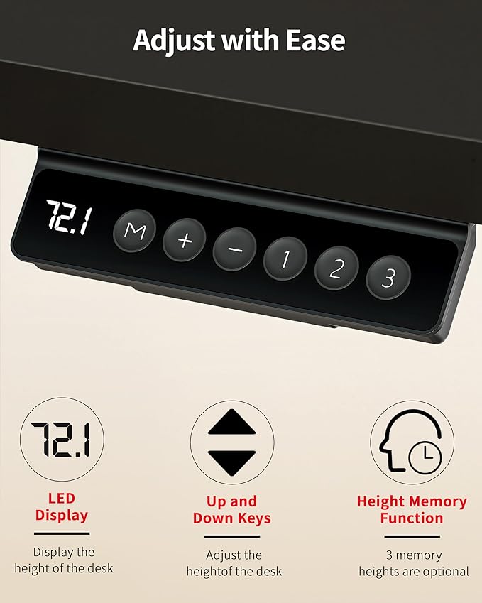 Okin Standing Desk Electric Adjustable Computer Whole Piece Stand up Desk Office Gaming Home Office Memory Desks 48x24 inches Black