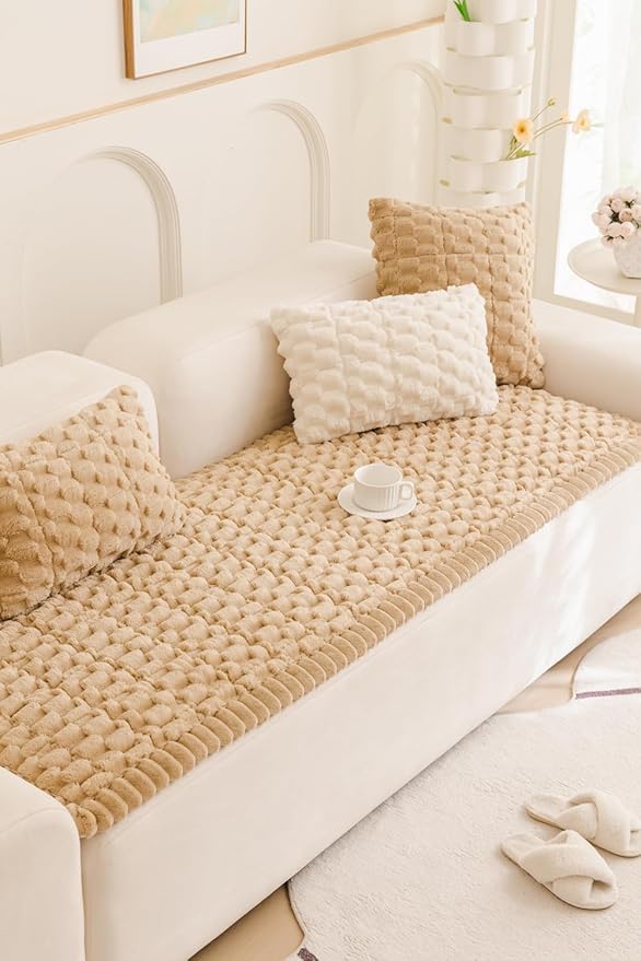 Couch Cover for Dogs Fuzzy Sofa Covers for Pet, Geometric Jacquard Coral Pet-Friendly Washable Non-Slip Sofas Slipcover Cushion Protector Pets Mat Dog Bed Mats