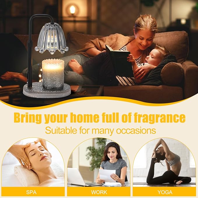 Candle Warmer Lamp with Timer - Electric Wax Melt Warmer with Adjustable Height and Dimmer for Scented Candle Wax, Home Fragrance Décor and House Warming Birthday Gifts for Women Mom