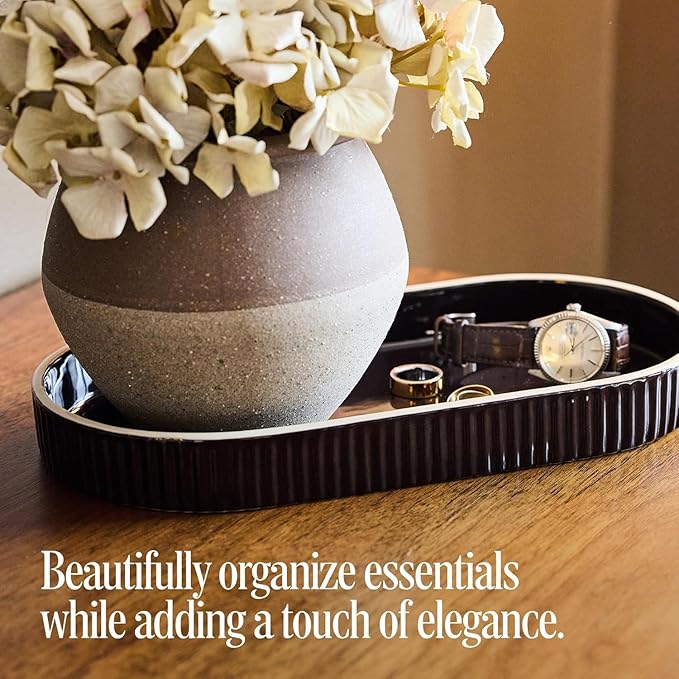 Preston Lane Signature Kitchen Ceramic Tray – Handmade in Portugal with Fluted Edges & Hand-Painted Trim – Decorative Organizer or Home Accent, Large, Ink