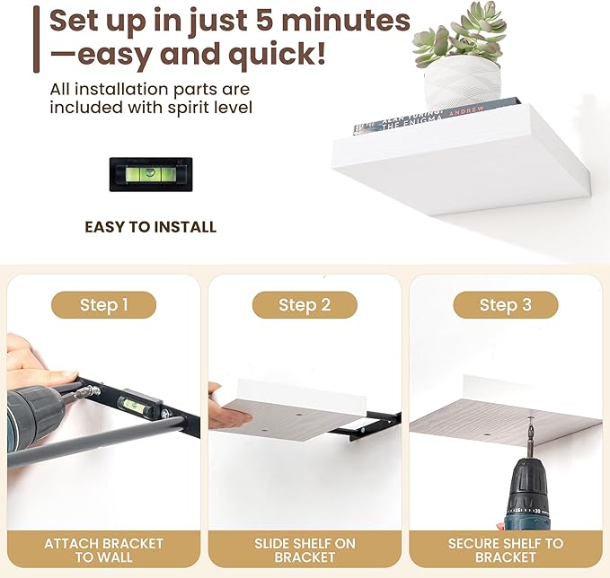 Fun Memories Floating Shelves for Wall - 12 Inch Square Shelves with Invisible Brackets, Small Wall Shelf for Living Room, Bathroom, Bedroom, and Kitchen Decor，Set of 3