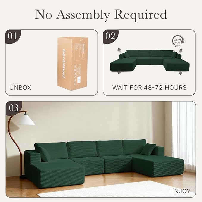137” Modular Sectional Sofa Couch, 4-Seater U-Shape Sofa with Ottoman, Memory Foam Compressed Sofa, Free Combination Couch for Living Room,No Assembly Needed (Green, 4 Seats+ 2 Ottoman)