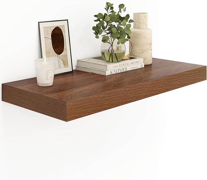 Heimlove 12" Deep Floating Shelves for Wall, 24 Inch Shelf Bathroom Shelves Set of 1, Mounted Shelves for Books Living Room Laundry Room Bedroom Kitchen Home Office, Walnut