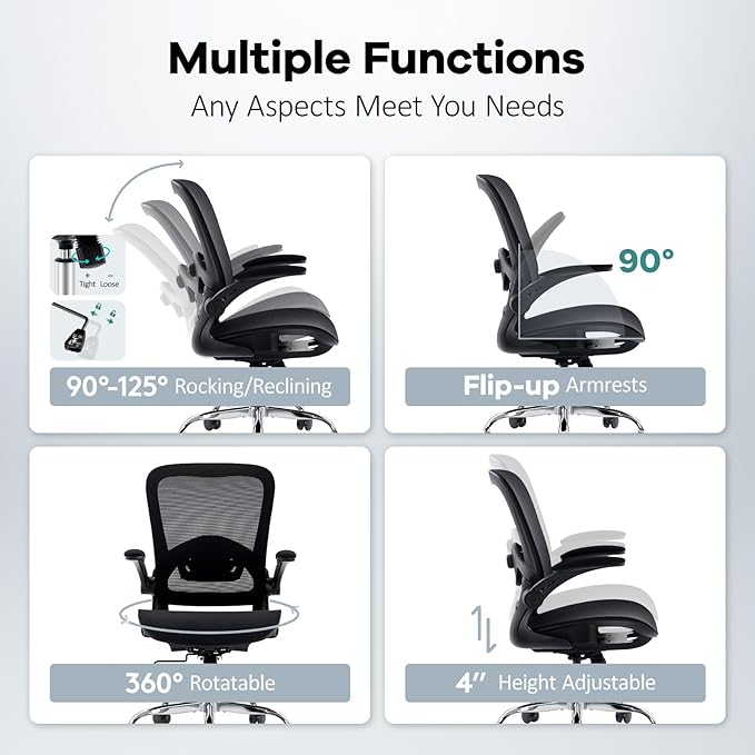 Office Chair Mesh Seat,Ergonomic Mesh Desk Chair with Adjustable Lumbar Support,Computer Chair with Flip-up Armrests, Rolling Executive Chairs, Home Office Chair(Black)